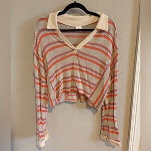 By Together Cream and Pink Striped Crop Top